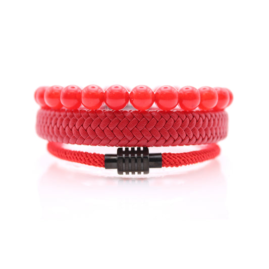 Crimson Fury Folk Bracelet Set for Men